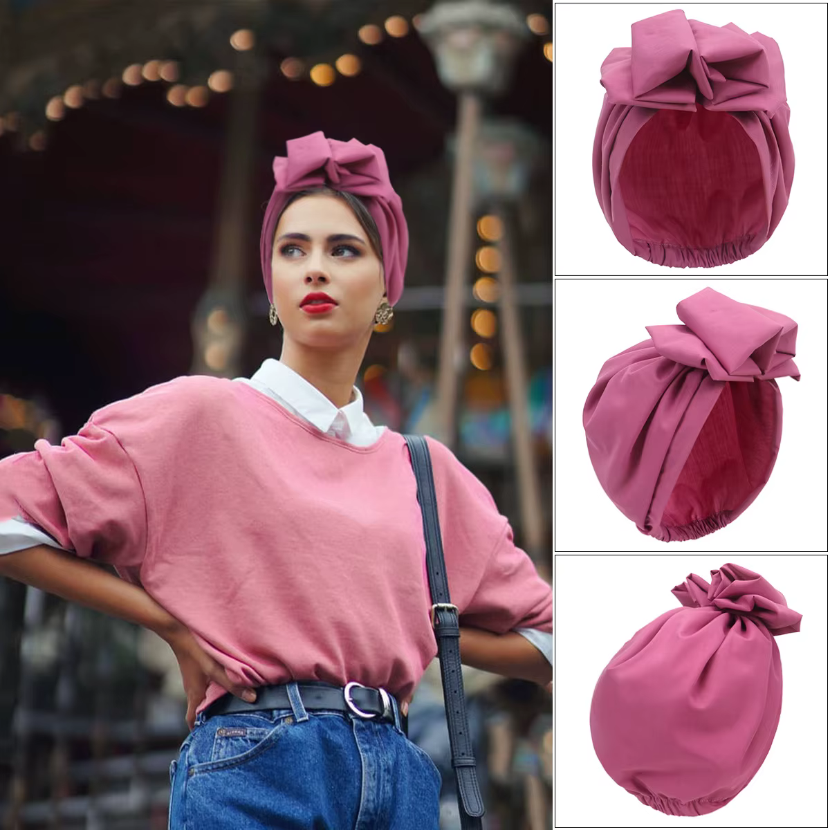 Bandeaux africains élégant rétro Turban pour femmes musulman foulard casquette couleur unie dames bo