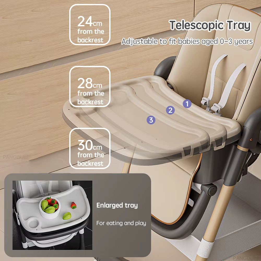 PANGDUBE Chaise haute réglable pour bébé de 0 à 3 ans, siège de salle à manger pliable avec plateau,