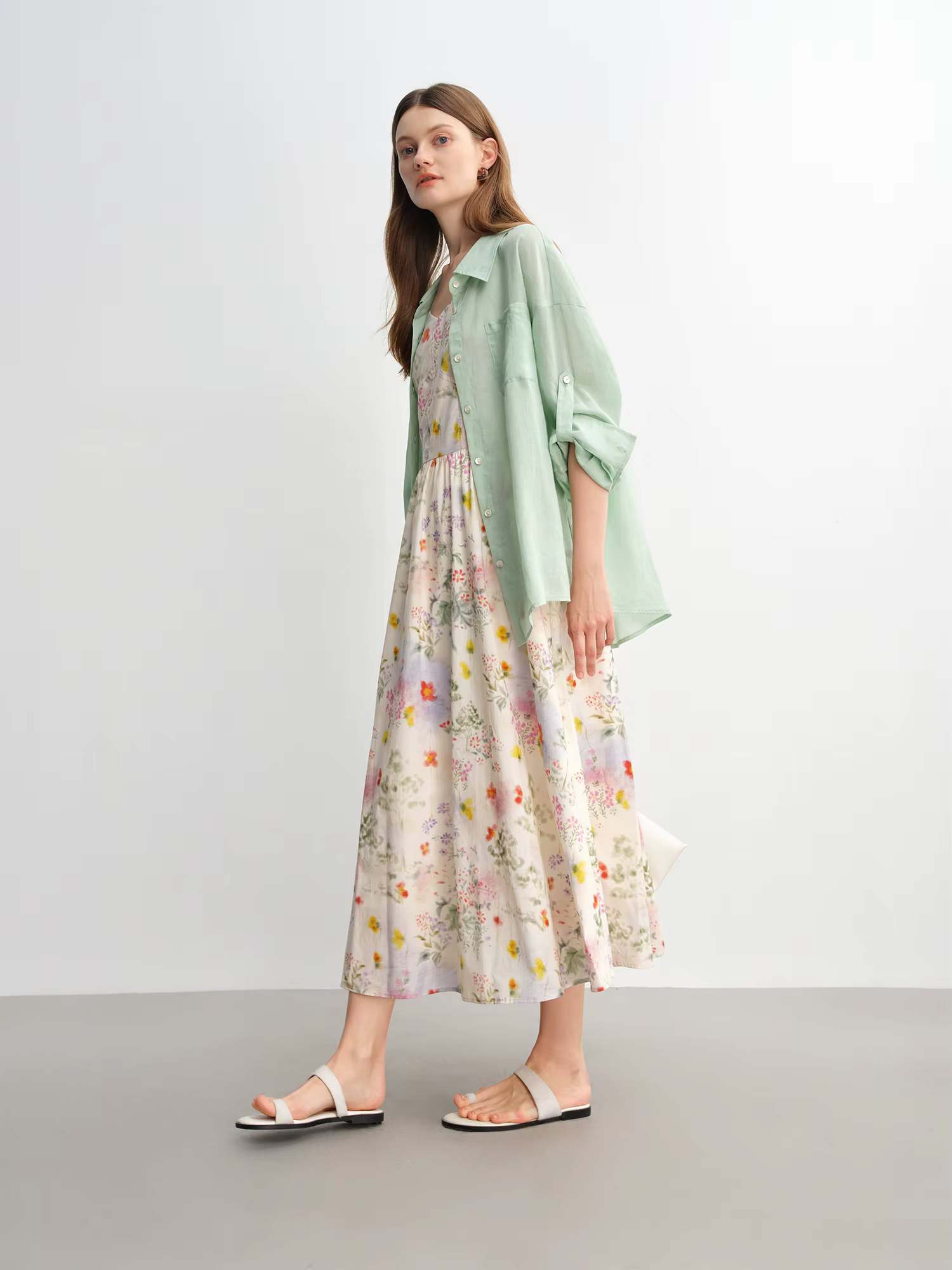 DUSHU 2025 Robe d'été à bretelles florales pour femme - Silhouette amincissante de style resort Midi