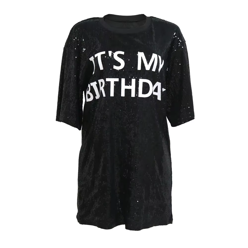 Robe noire sexy à paillettes pour femmes, demi manches, mini robes droites, soirée de printemps et d