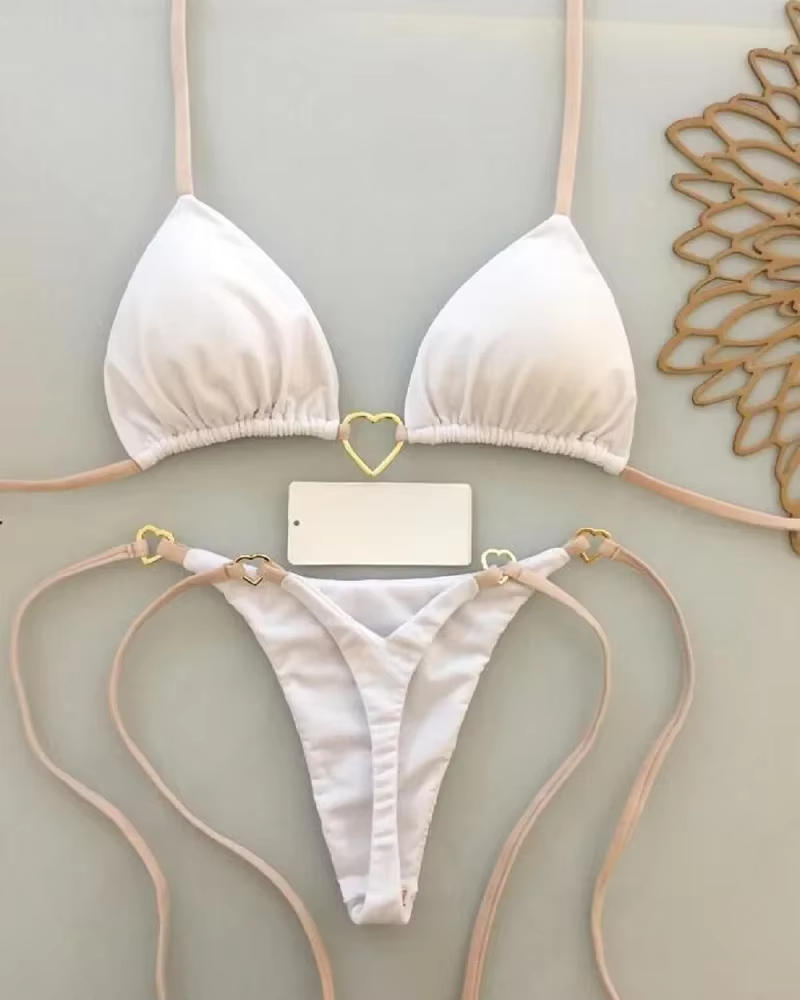 Sexy licou couleur unie ensemble Bikini maillot de bain pour femme deux pièces Triangle string maill