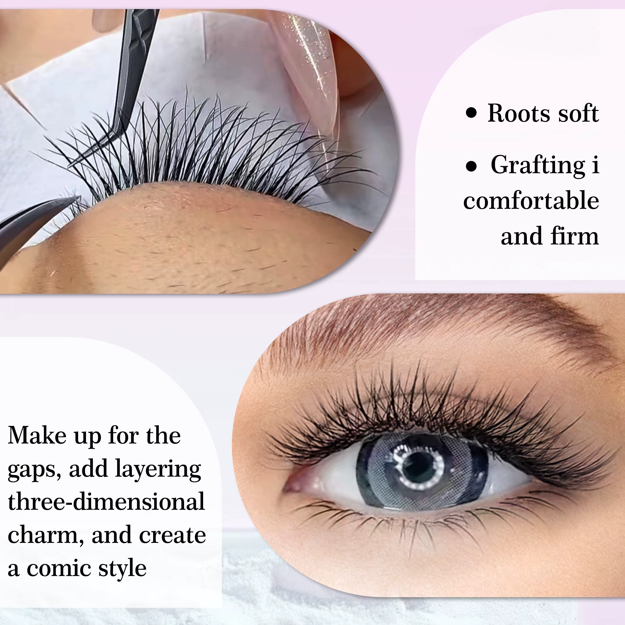 CoMango super doux trèfle 3D vaporeux noir extensions de cils naturels w cils 8-15mm plateau de méla