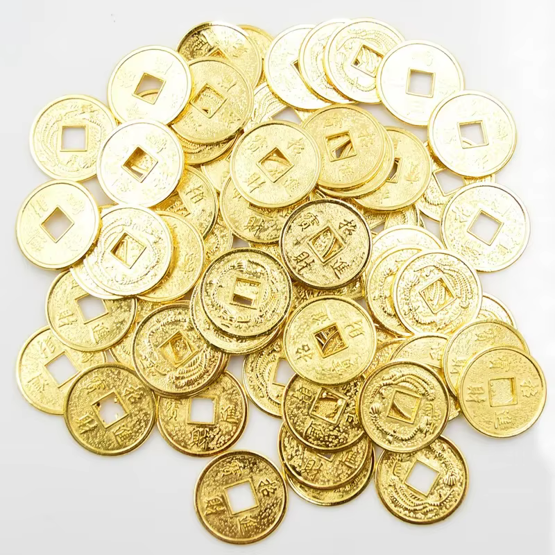 Vente en gros de pièces de monnaie chinoises anciennes Feng Shui dorées de 24/20 mm, porte-bonheur,
