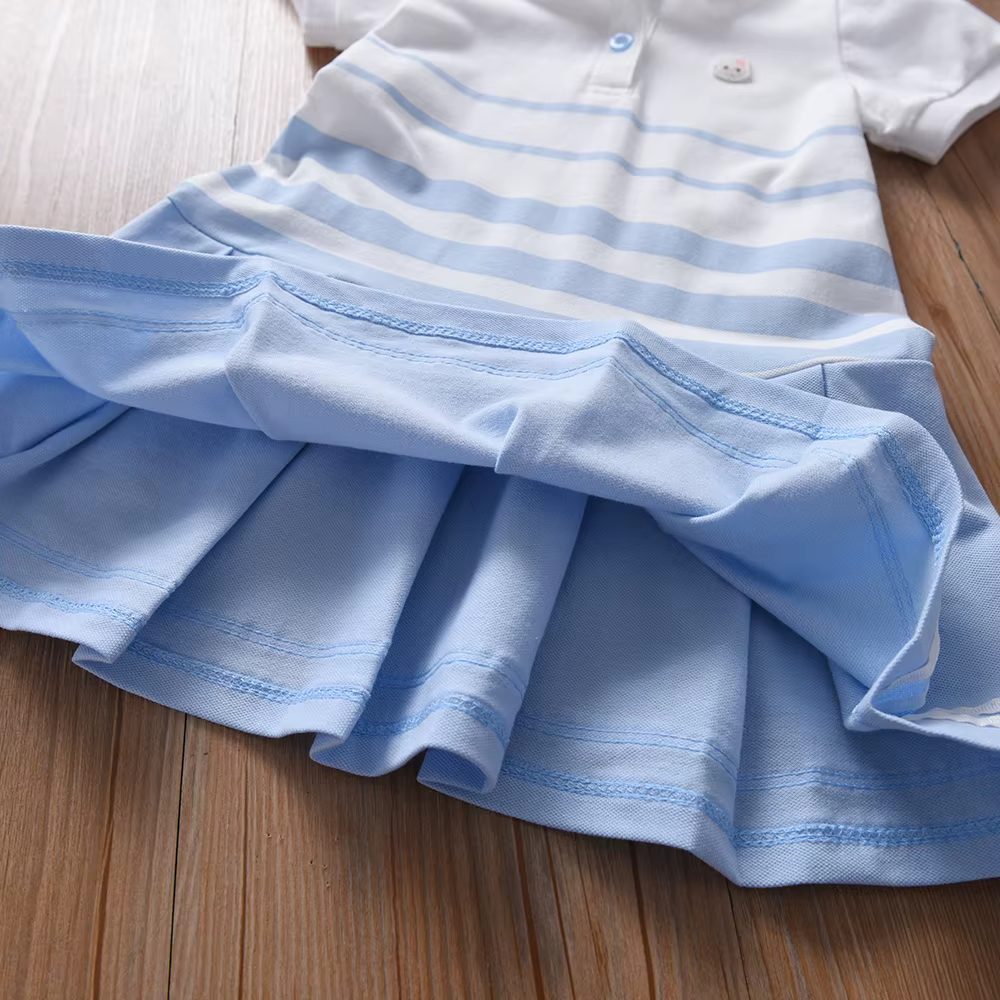 Robe Polo à rayures pour filles, vêtements élégants à manches bouffantes, robes d'été pour bébés fil