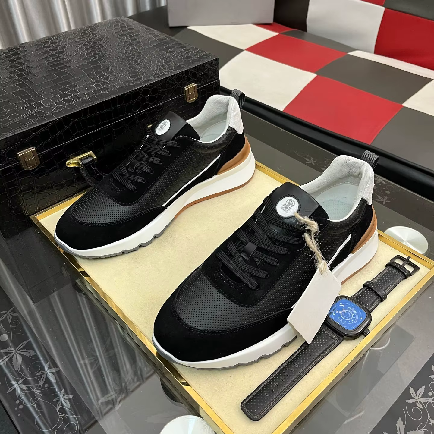 Cadeaux de Noël, chaussures pour hommes de marque de luxe, baskets décontractées faites à la main, t