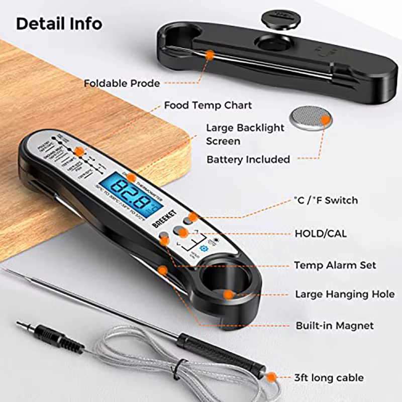 Thermomètre alimentaire de cuisine numérique pour thermomètre à viande avec 2 sondes pour la cuisson