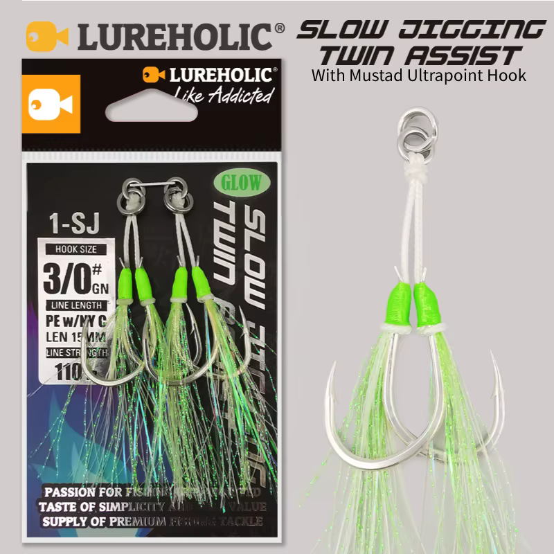 1-SJ – double assistance à gabarits lent avec crochets Mustad, hameçons de gabarits lumineux, hameço