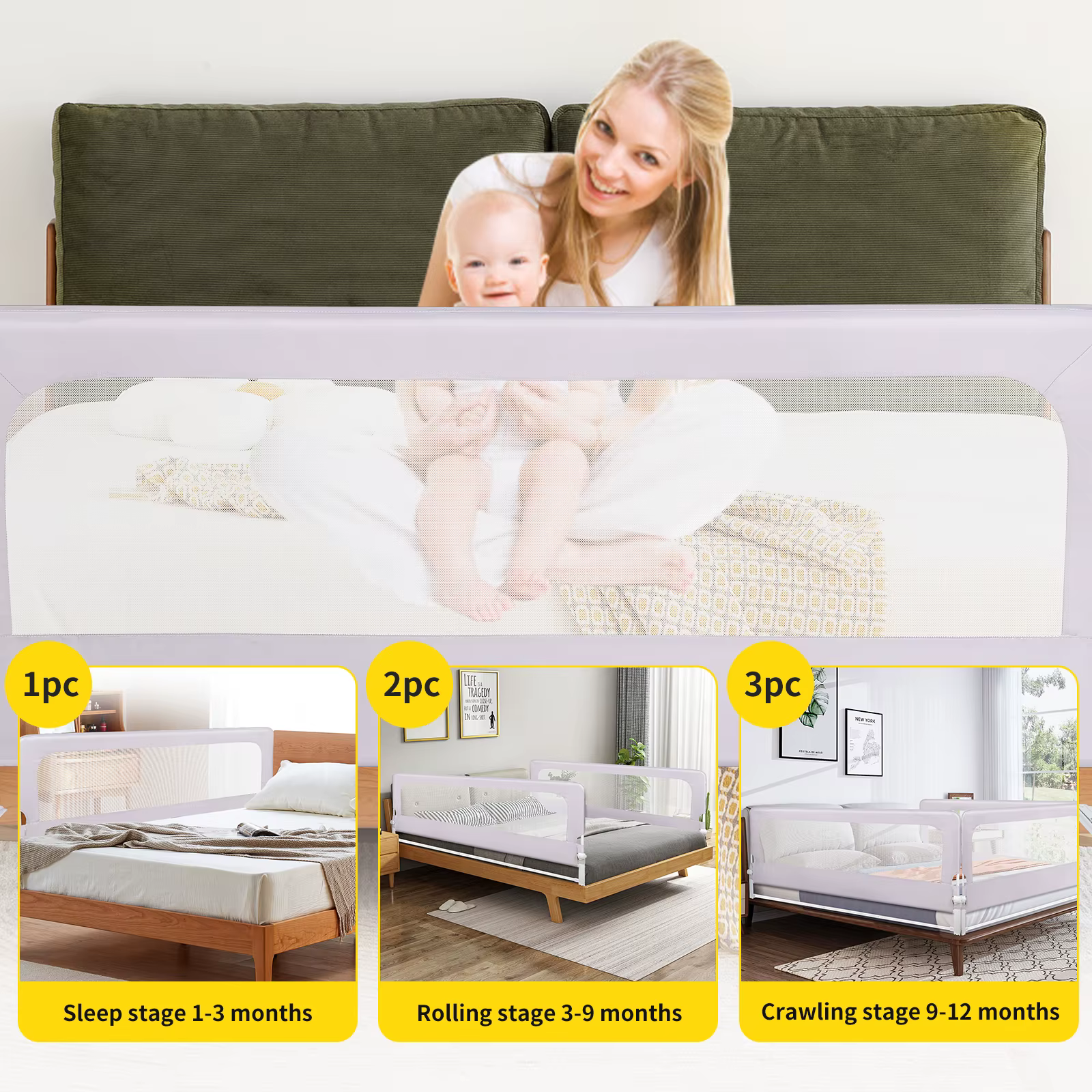Barrière de lit portable pour enfants 180/200 x 65 cm, pliable et portable, barrière de sécurité ant