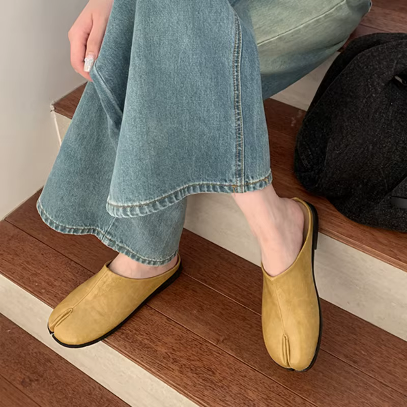 Bailamos-Pantoufles en fourrure fendue pour femmes, mules à bride arrière, chaussures plates, mocass