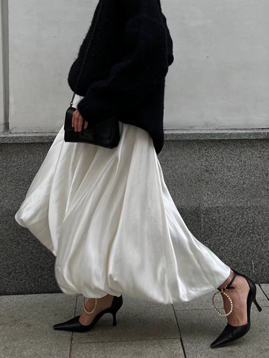 Jupe Trapèze Drapée en Satin pour Femme, Taille Haute, Mode Élégante, Couleur Unie, Fermeture Éclair