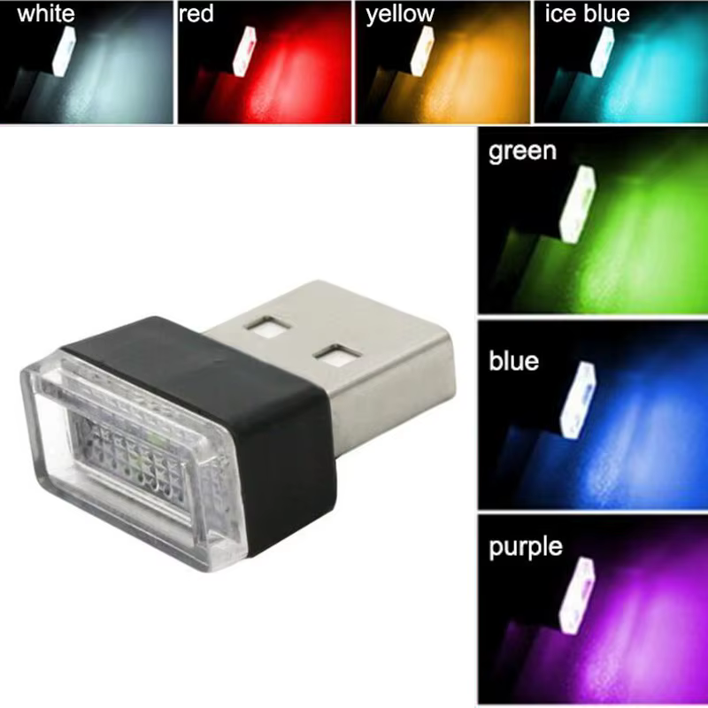 7 couleurs Mini USB veilleuse LED modélisation lampe de nuit pour voiture lumière ambiante néon inté