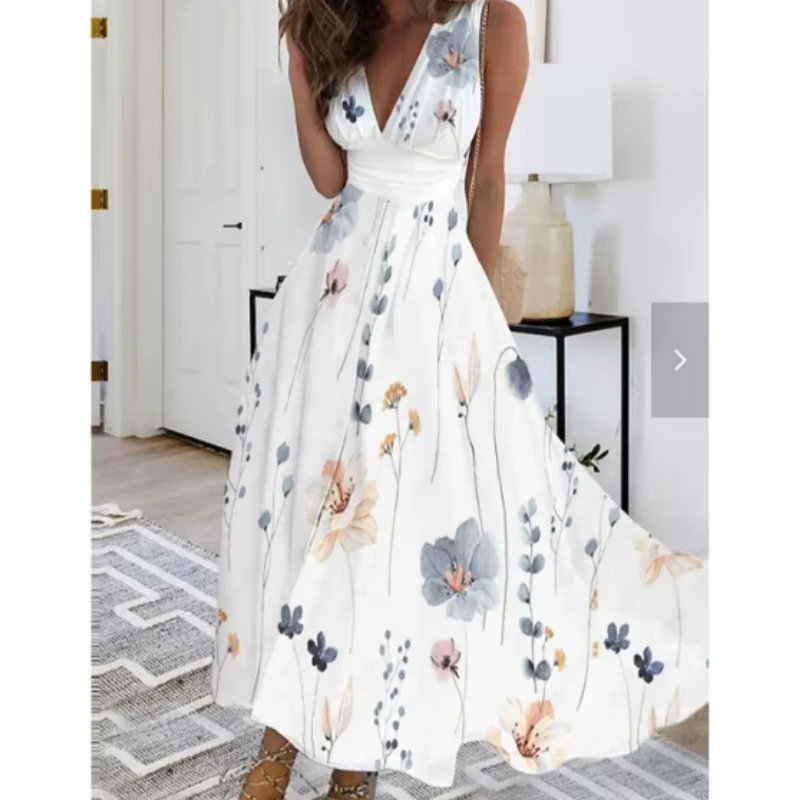 Robe mi-longue élégante pour femmes, tenue d'été, taille haute, sans manches, imprimée, Sexy, été, Л