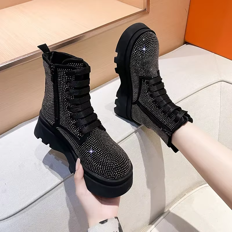 Bottes de rinçage de luxe pour femmes, chaussures plates à l'offre elles optiques, diamant d'eau, cr