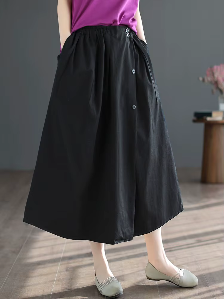 Jupe longue trapèze décontractée pour femme, 100% coton, style vintage, couleur unie, nouvelle colle