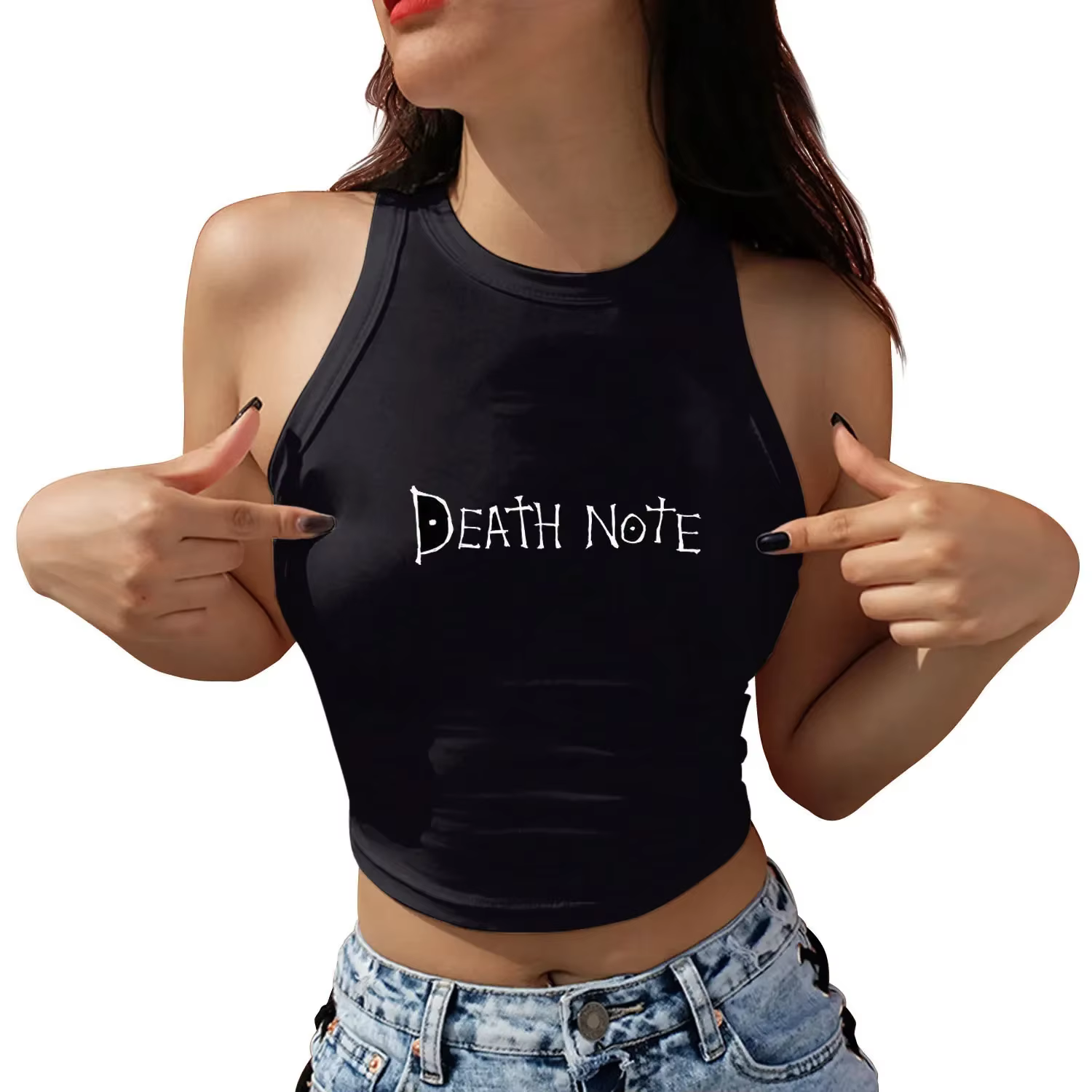 Nadanbao Sexy épaule dénudée haut court pour les femmes japonais Anime Death Note graphique imprimé 
