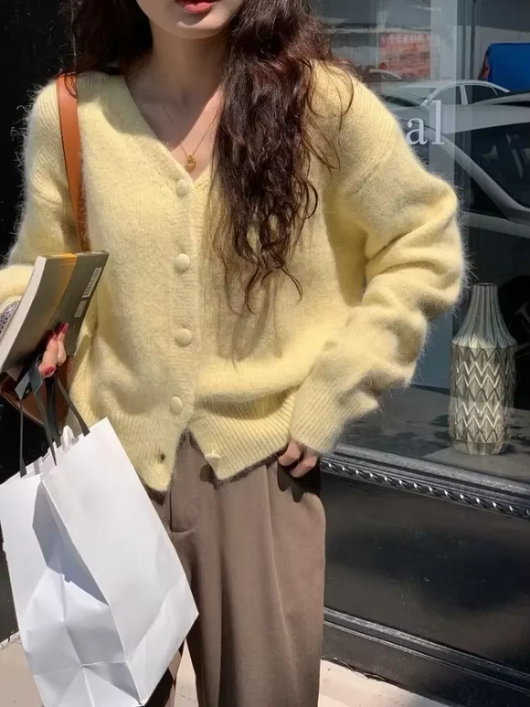 Ezgaga tricoté Cardigan femmes automne hiver mode ample solide col en V vêtements d'extérieur recadr