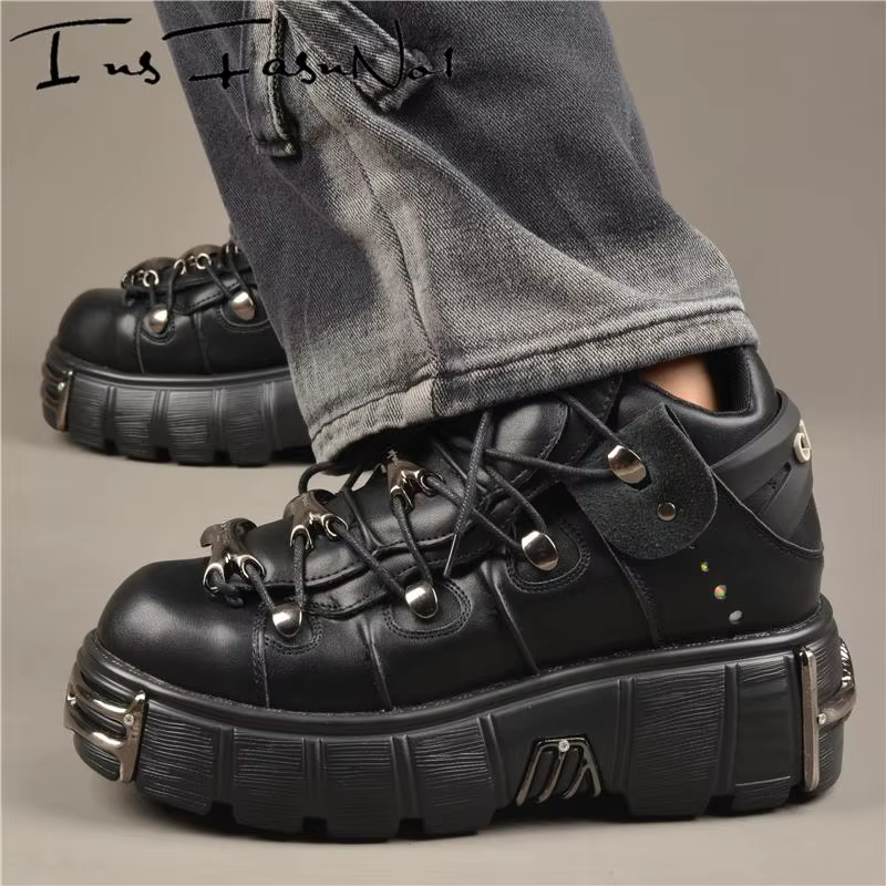 Chaussures de piste décontractées pour femmes, baskets épaisses à plateforme et bout en métal, Style