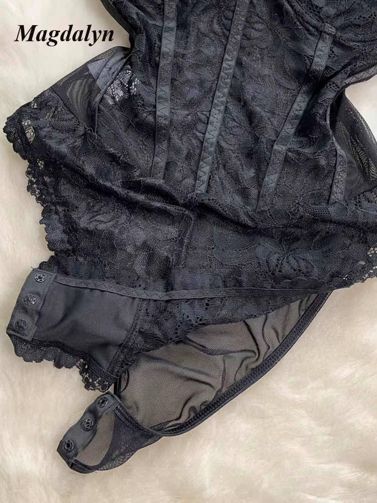 Magdalyn-Combinaison en maille florale pour femme, barboteuse à bretelles, une pièce, sexy, vintage