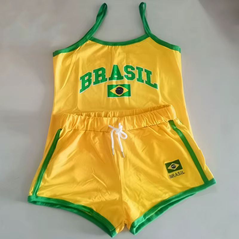 Ensemble deux pièces Y2k fronde + short, débardeur imprimé de lettres brésiliennes, dos nu, Slim, sa