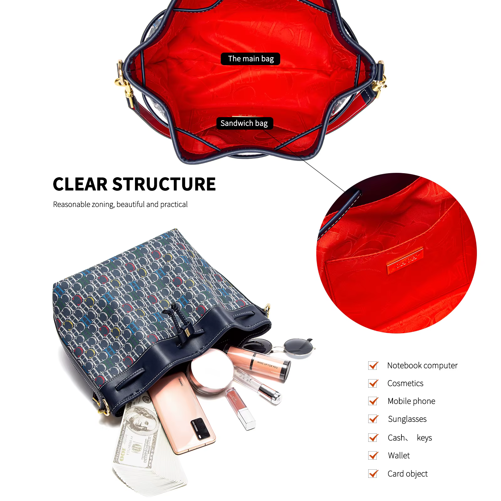 Sac à bandoulière de grande capacité pour femme, design de lettre rétro, proximité, à la mode, initi
