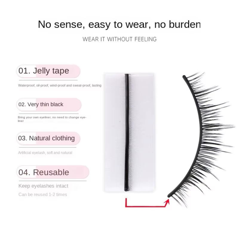 Bande de colle pour faux-cils auto-adhésive réutilisable, sans colle, hypoallergénique, bande d'exte