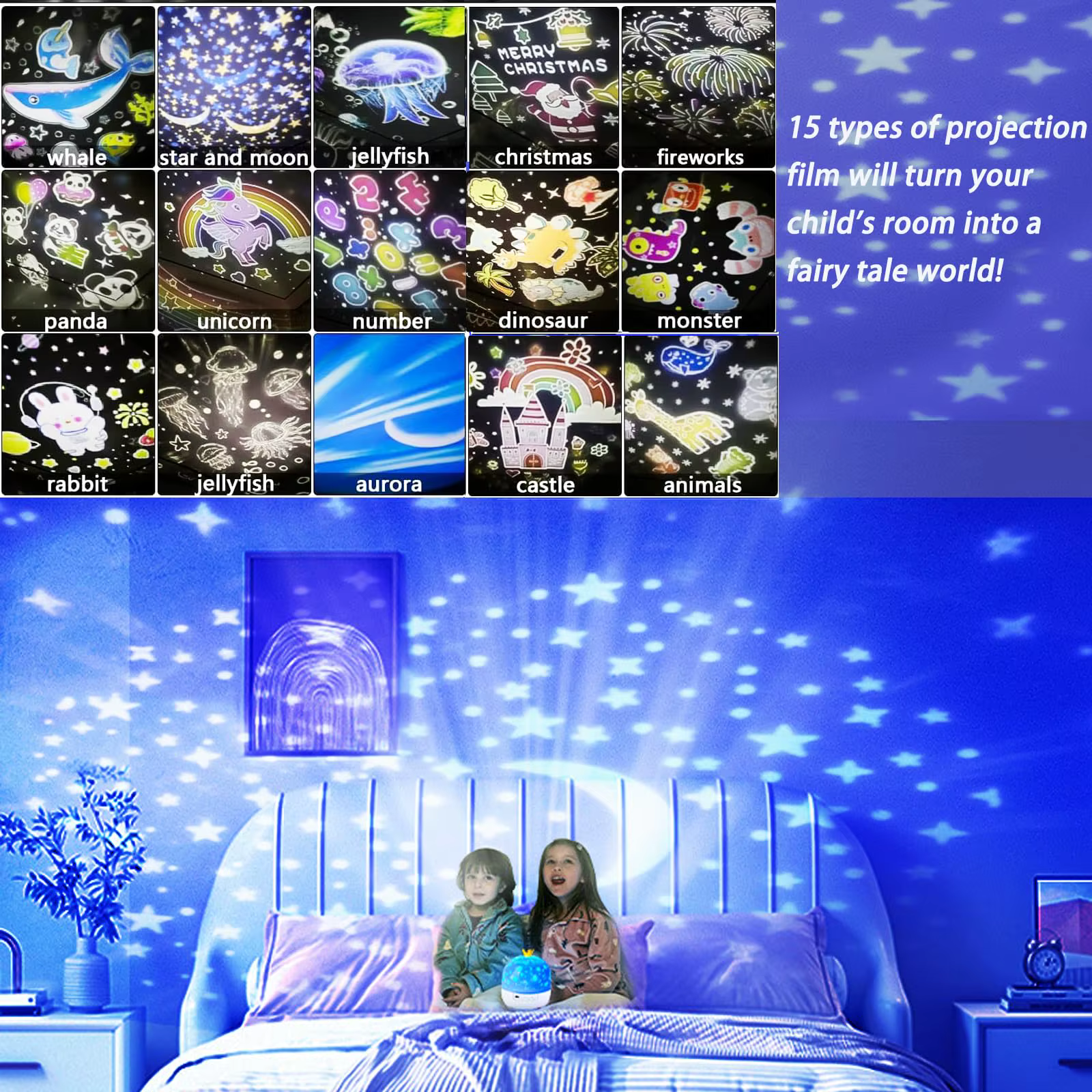 Projecteur Créatif Fantaisie 360 ° Rotatif 15 types de projecteur diapositives galaxie étoilée proje