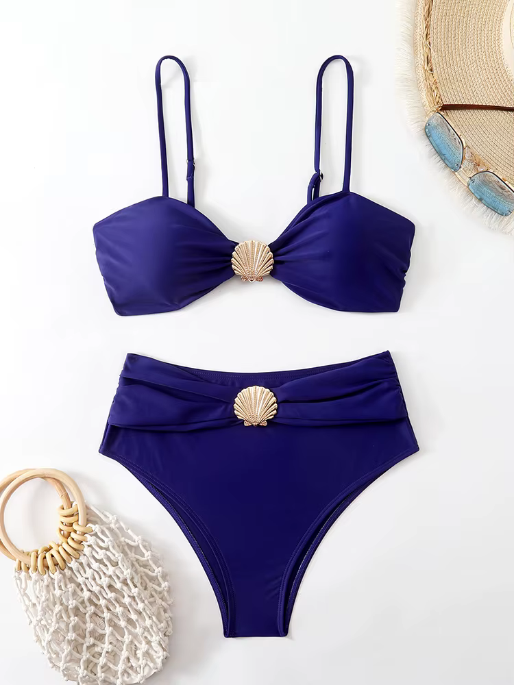 Bikini taille haute pour femmes, maillot de bain deux pièces, bandeau, vêtements de bain pour femmes