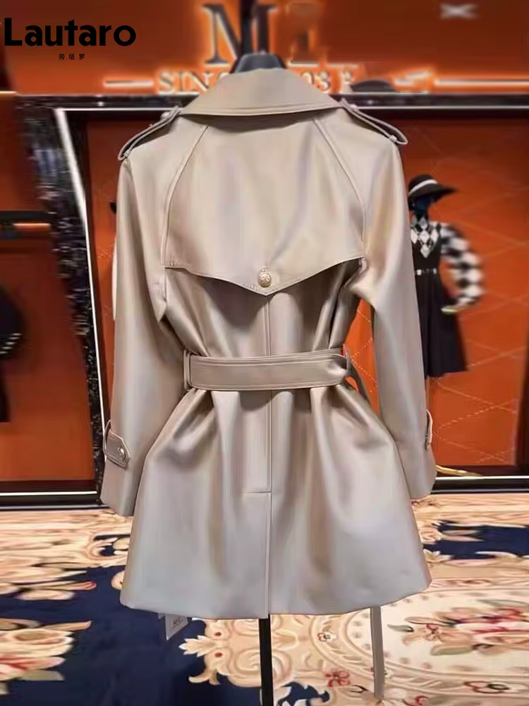 Lautaro-Manteau en satin pour femme, double boutonnage, ceinture, élégant, haute qualité, vêtements 