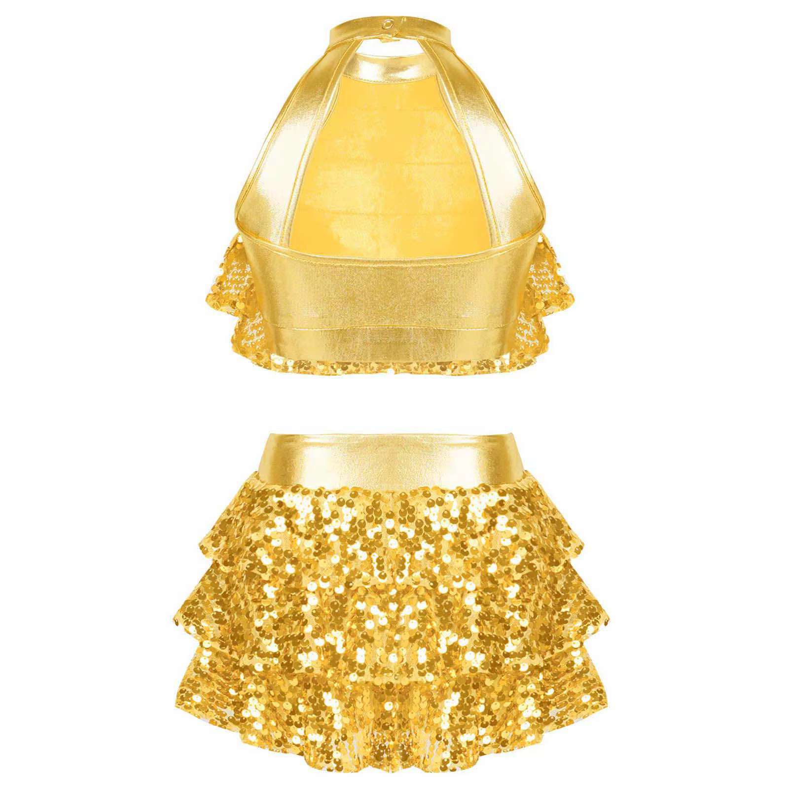 Haut court à plusieurs niveaux avec jupe pour enfants, paillettes brillantes pour filles, ensemble d