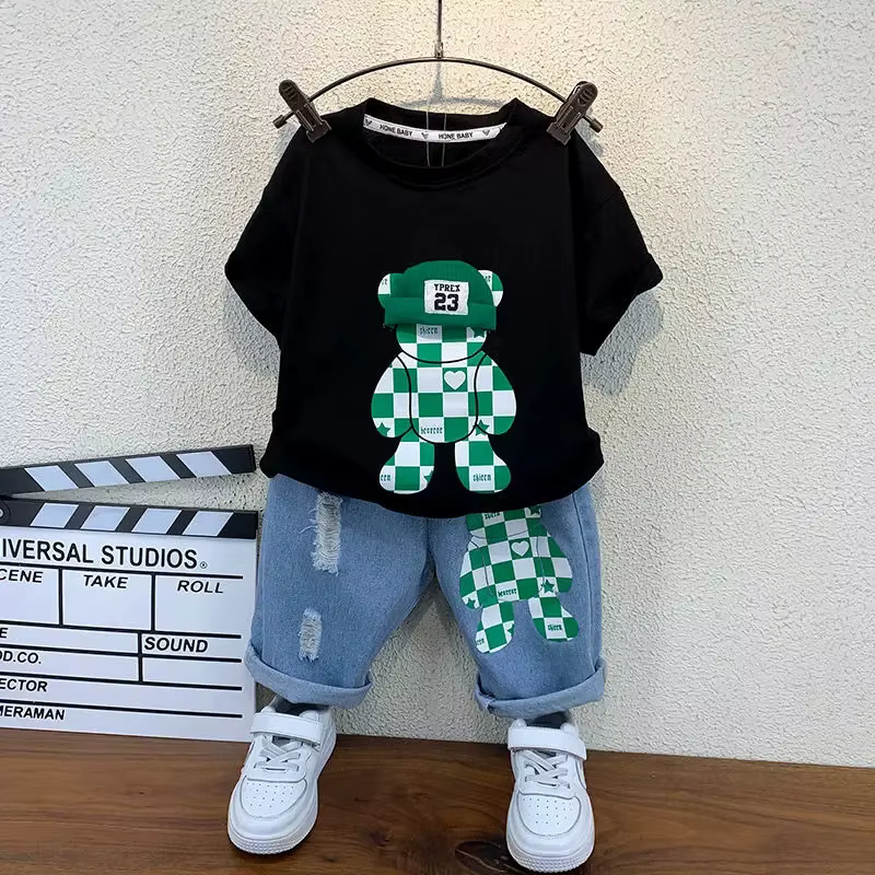 Ensemble de vêtements d'été pour bébés garçons, T-shirt ours + pantalon court, ensemble 2 pièces pou