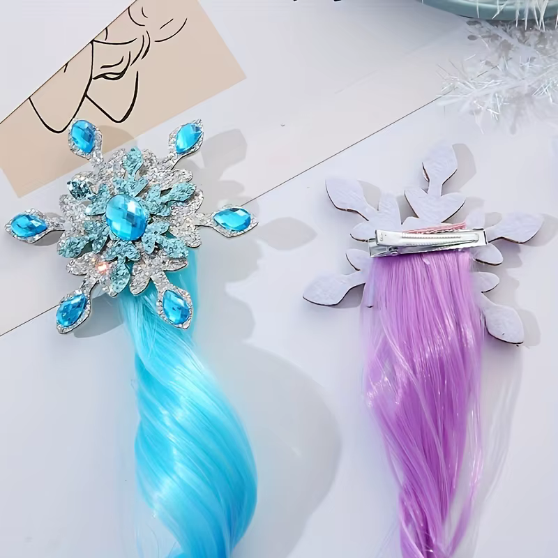 Perruque colorée pour enfants, pinces à cheveux, reine des neiges, cheveux longs bouclés dégradés su