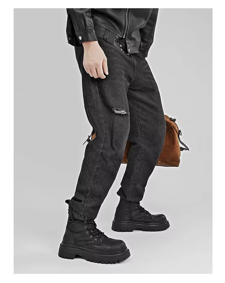Bottes de moto polyvalentes à plateforme courtes décontractées noires style britannique rétro pour h