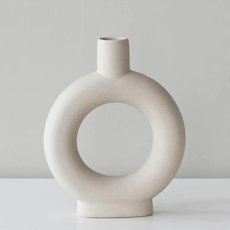 Vase Circulaire Minimaliste en Céramique Fait à la Main, Parfait pour votre Anniversaire, Jour de Fa