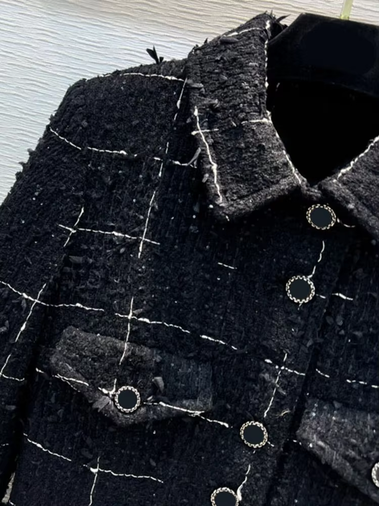 Veste en tweed à carreaux pour femmes, glands, mi-boutonnage simple, avocat, fête, vêtements d'extér