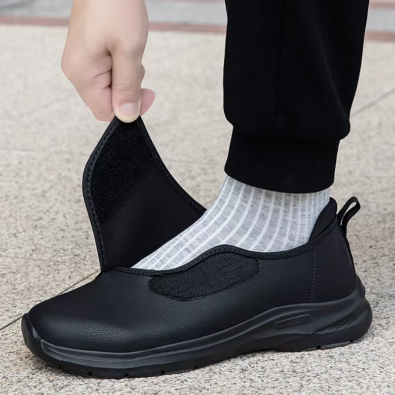 Baskets orthopédiques en cuir pour diabétiques pour hommes, chaussures ouvertes à ajustement large a
