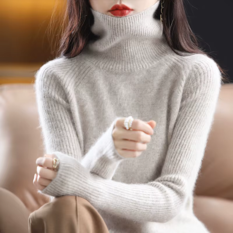 Pull tricoté à col haut et cachemire de vison pour femme, haut doux, mode coréenne, nouvelle collect
