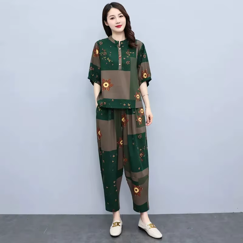 Costumes d'été pour mères d'âge moyen, nouvelle mode, réduction de l'âge, pantalon Harun, ensemble e