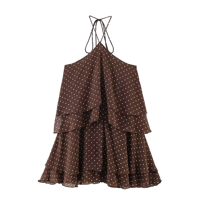 Nouvelle Robe d'Été Femme 2026 Tendance Col Cascade Élégante Jeunesse Robes de Soirée Chic à Pois Mi