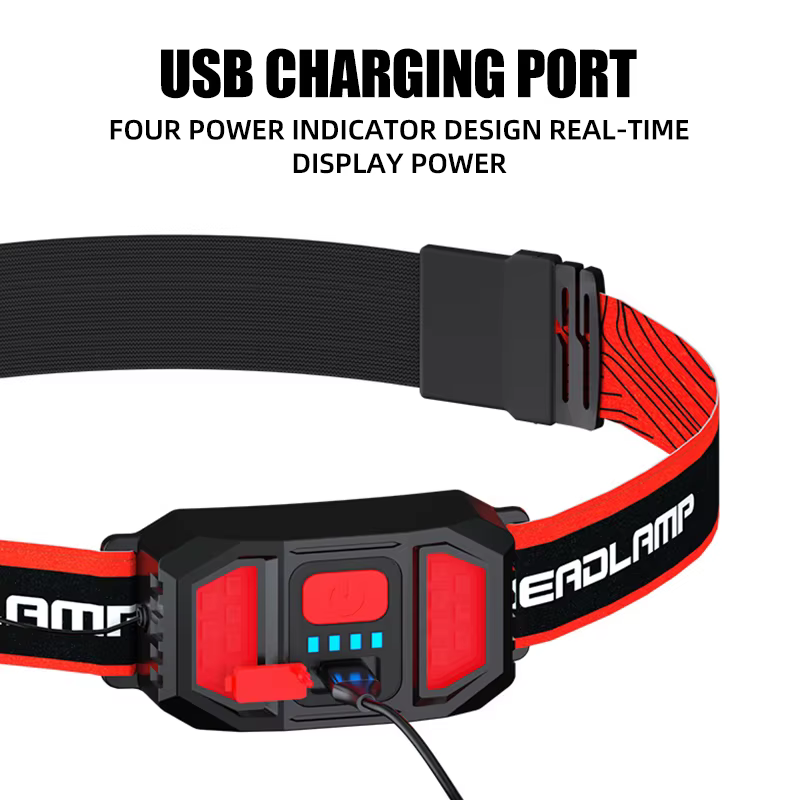 Lampe frontale de sauna à LED, aste par USB, feu arrière rouge, camping en plein air, lampe de cours