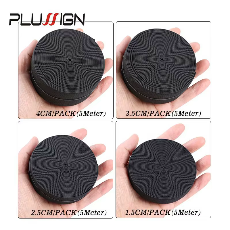 Bande élastique noire pour perruques, 5 mètres de largeur, 1.5-4cm, garniture de ceinture en Spandex