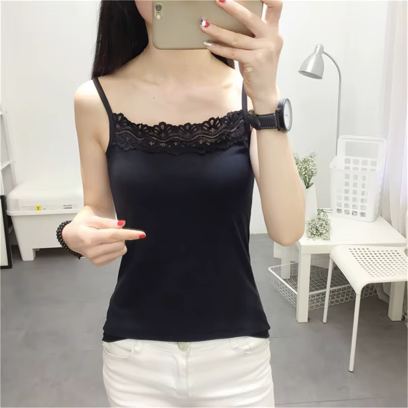 Camisole à bretelles spaghetti pour femmes, dentelle précieuse, caraco d'été, haut court, écharpe de
