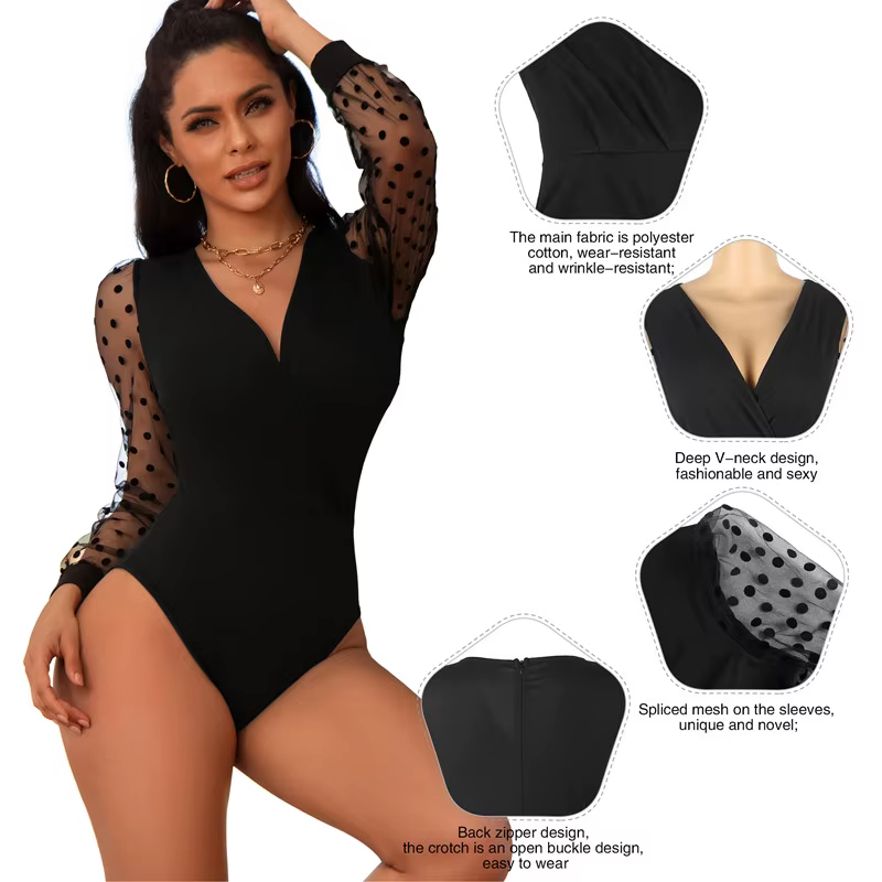 Comeondear Teddy Lingerie string Body débardeurs Sexy Wrap col en V corps Traf à pois taille haute à