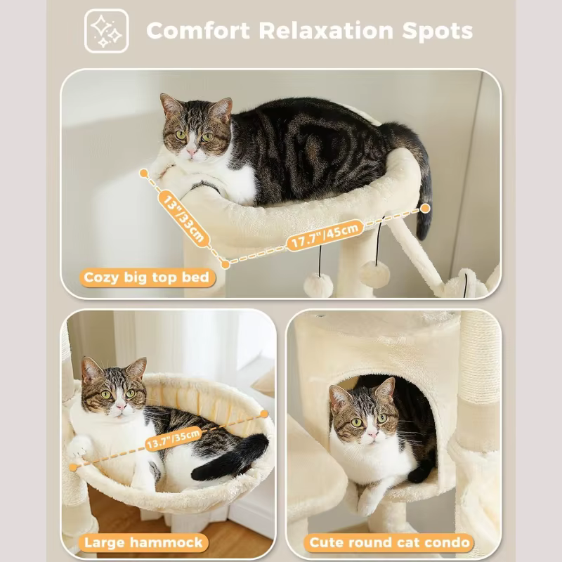 Arbre à chat à plusieurs niveaux pour chats d'intérieur, tour à chat avec griffoir recouvert de sisa