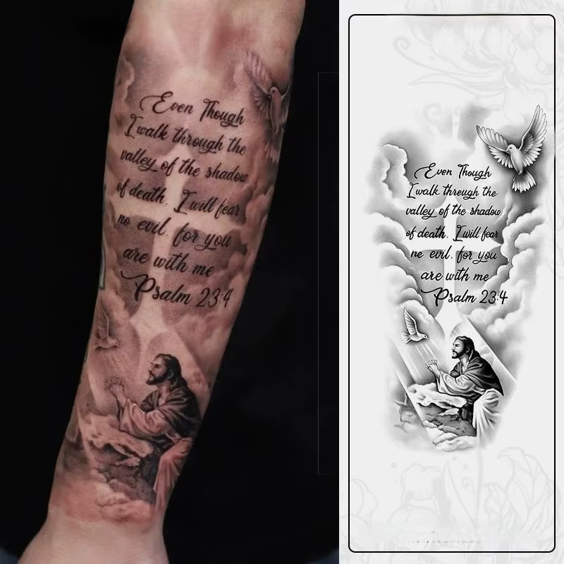 Jésus paix et amour tatouages temporaires noirs Art corporel imperméable longue durée faux tatouage 