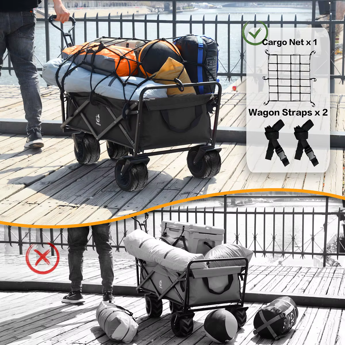 Chariot de plage pliable avec poignée réglable, chariot de plage, pliable, utilitaire, extérieur, ca