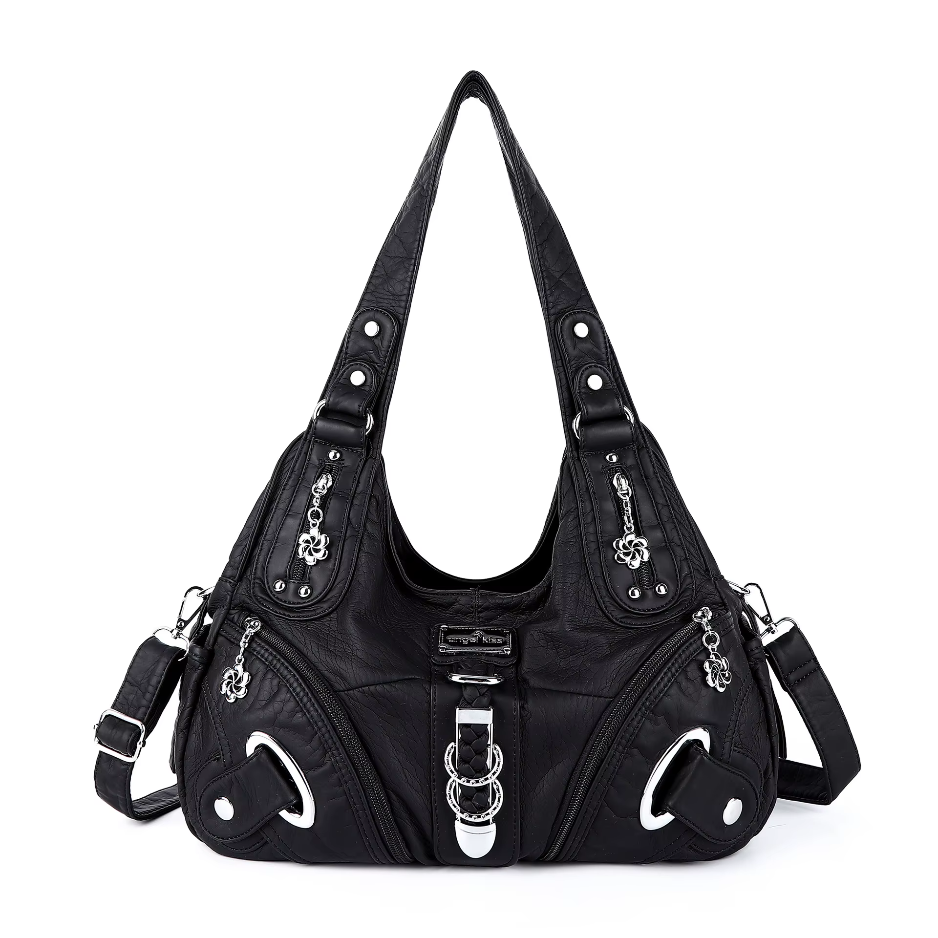 Sac à main vintage noir grande taille Angel Kiss pour femme, sac à bandoulière tendance, sacoche à p