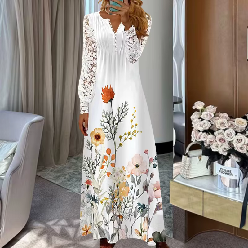 Bef123-Robe à volants en dentelle pour femmes, boutons, style Boho, vintage, élégante, fête, grande,