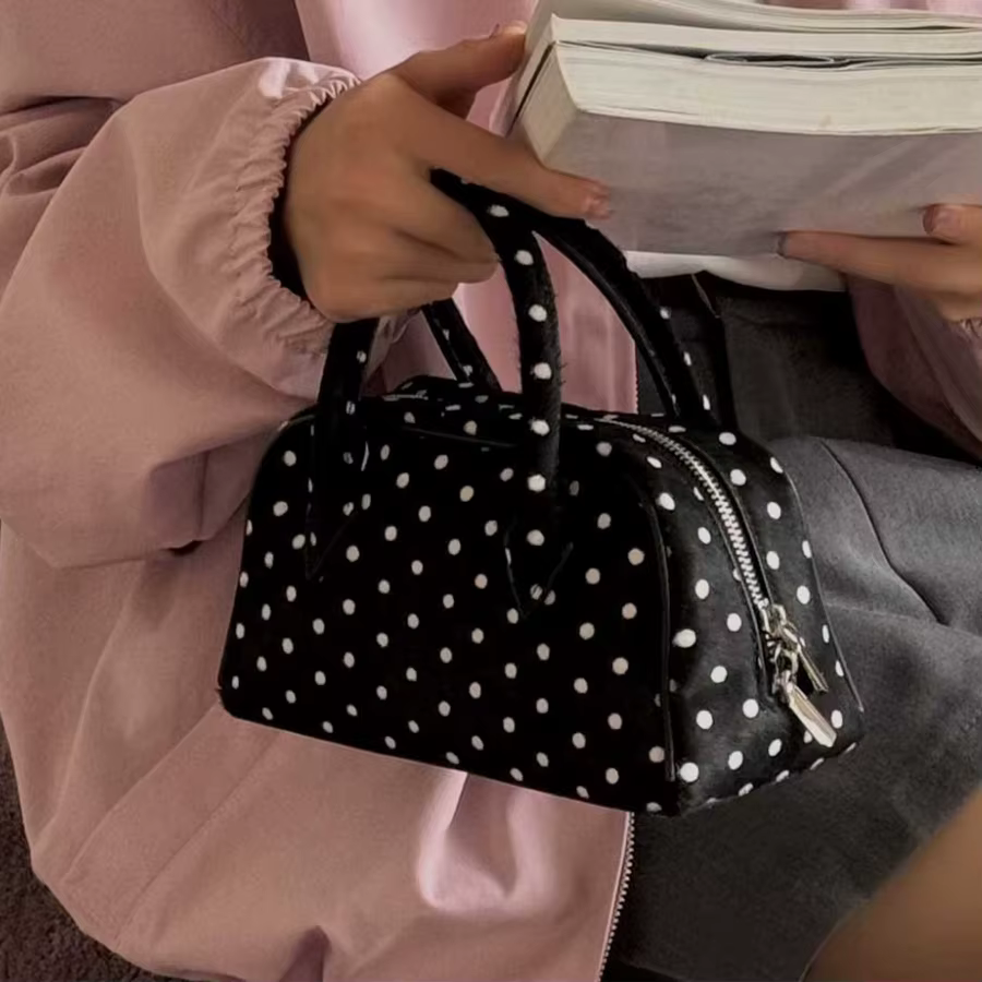 Sacs boston en cuir véritable à pois pour femmes sac à main et bourse de luxe de styliste nouveau à