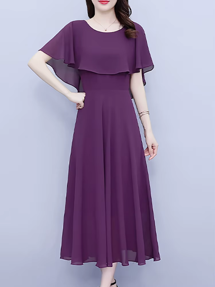 Robe longue d'été en mousseline de soie, à volants, décontractée, plage, vacances, élégante, moulant