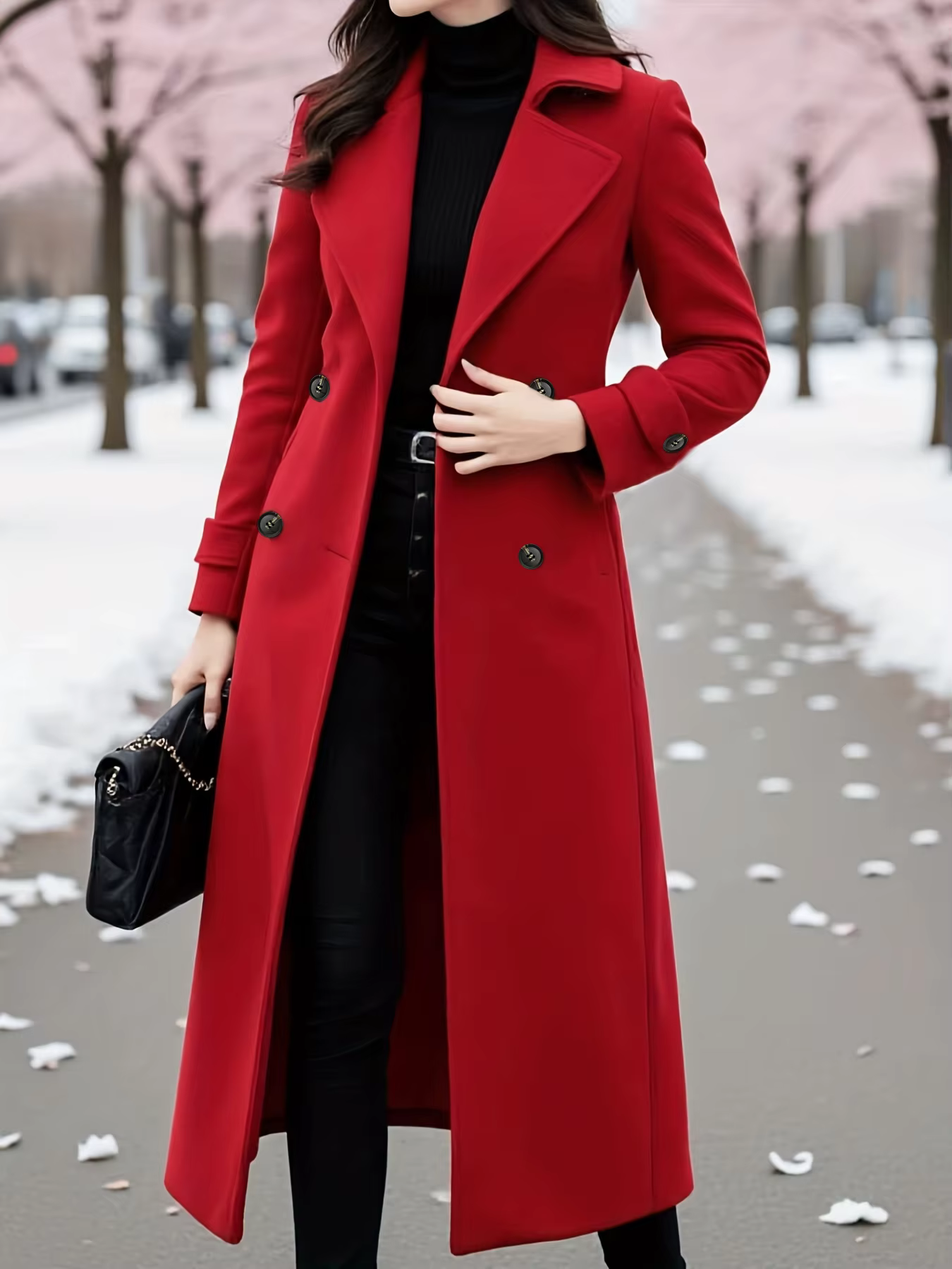 Manteau trench classique croisé pour femme, élégant, avec ceinture, long – Doublure épaisse et chaud